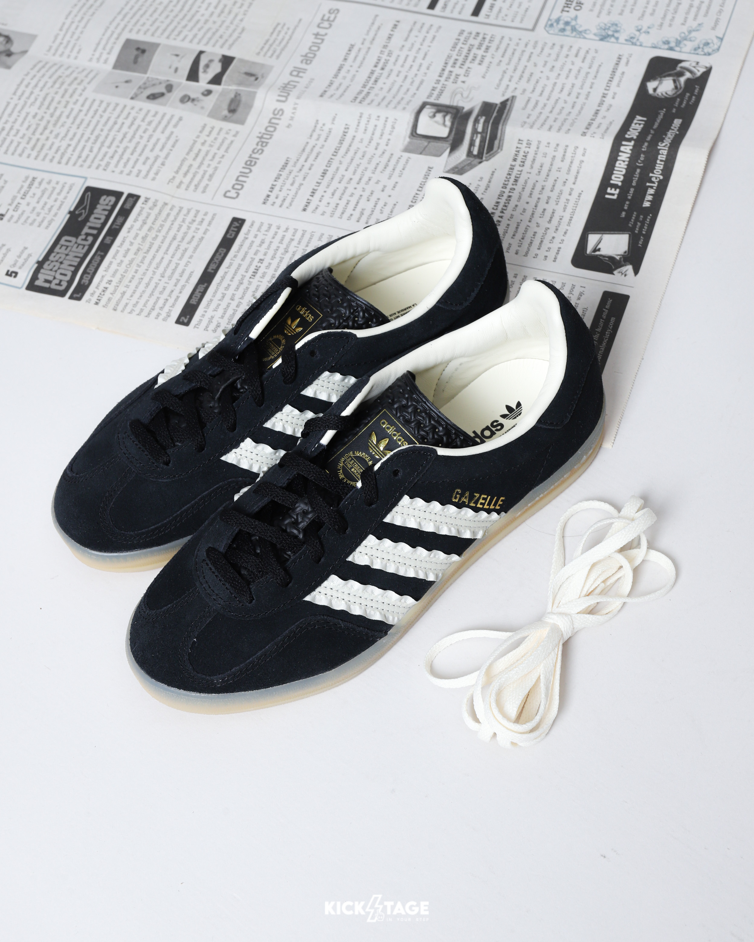 女鞋 ADIDAS GAZELLE INDOOR W 奶油黑 麂皮 花邊 荷葉邊 復古 德訓鞋 休閒鞋【JS1412】