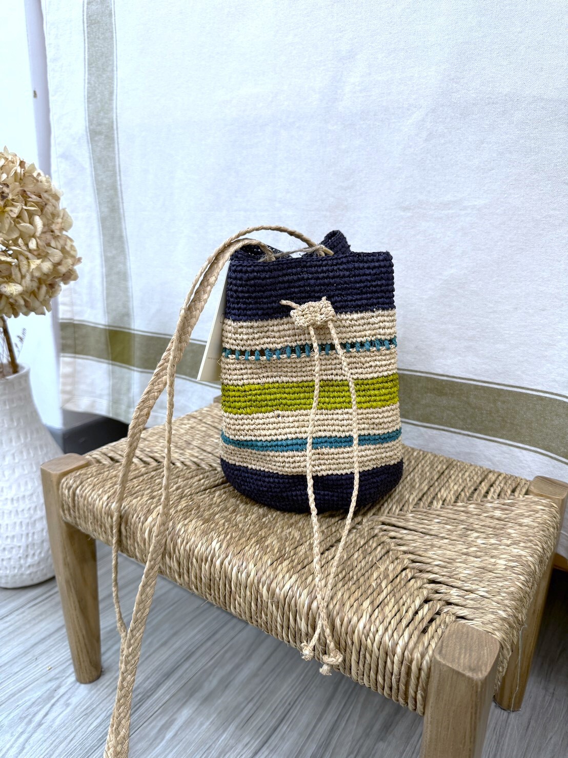 CAMALYA  拉菲草編織小水桶包 BOLIA BAG -藍