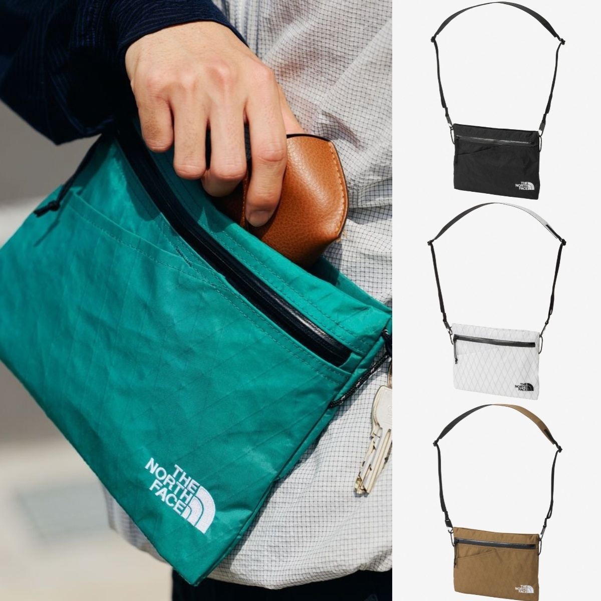 預購┃日本 TNF Laughter Shoulder Pouch M 菱格 線條 拉鍊 側背包 斜背包 3L