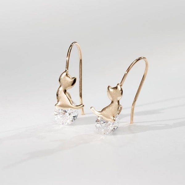 【me.luxe】K10貓咪鋯石勾式耳環