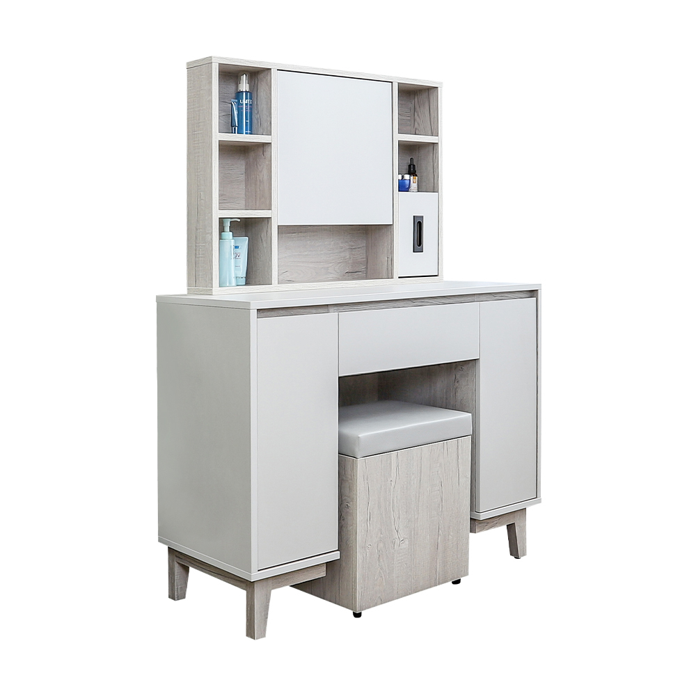 克萊妮3.3尺化妝桌/開門式鏡台/梳妝台(附耐磨皮革收納化妝椅)