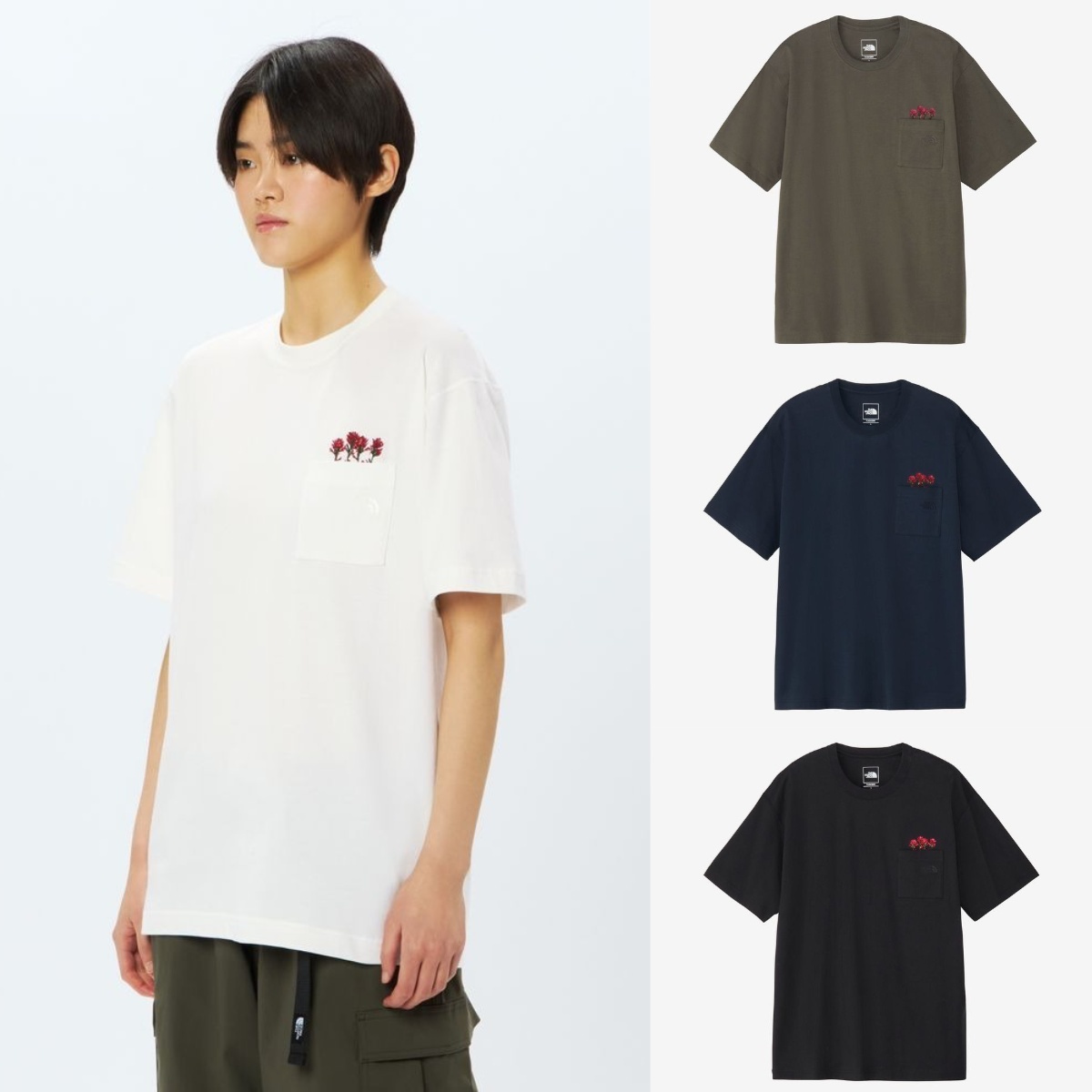 預購┃日本 THE NORTH FACE FlashDry 花卉 刺繡 Logo 口袋 速乾 短袖 T恤