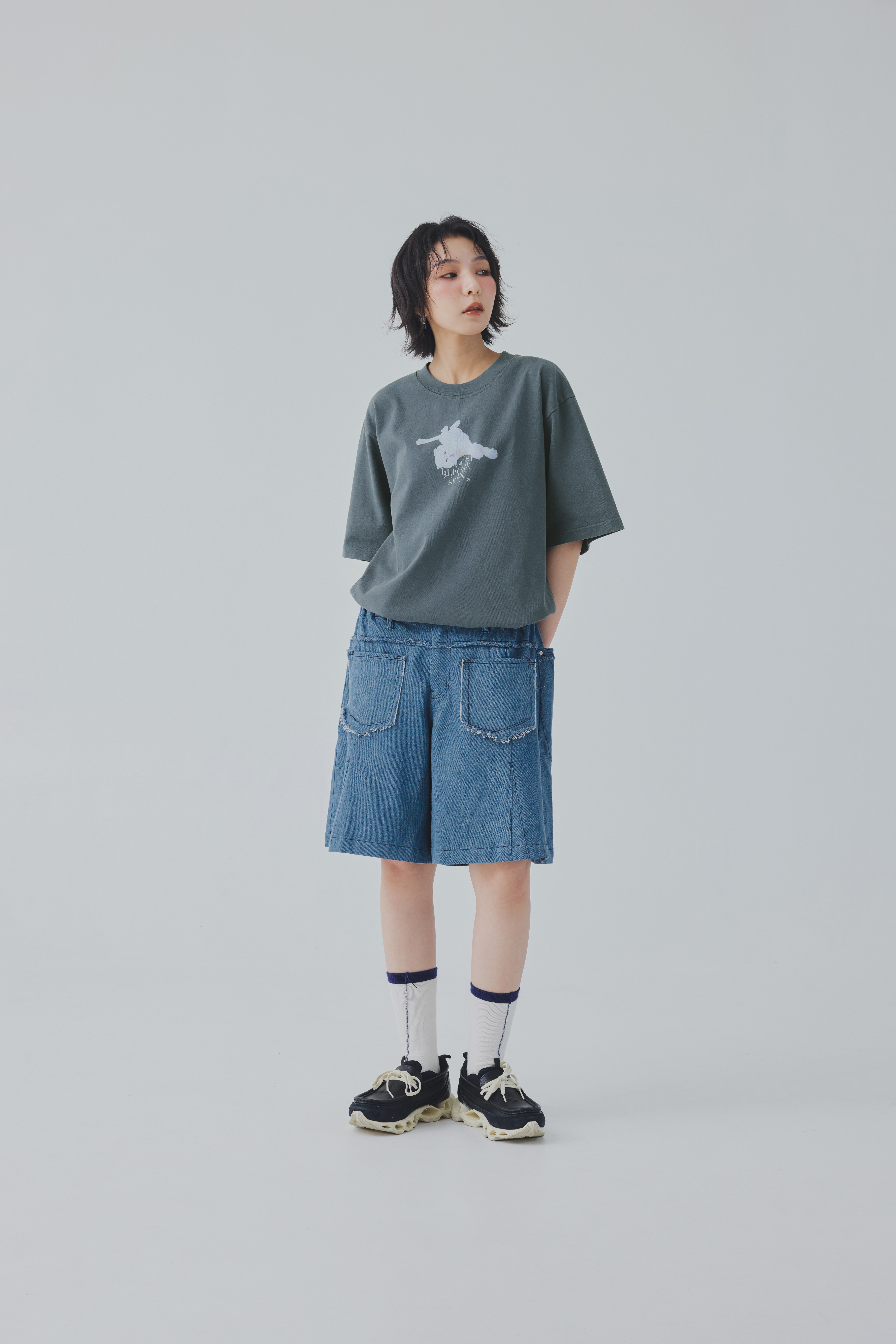 Frayline Denim Shorts｜Stonewash