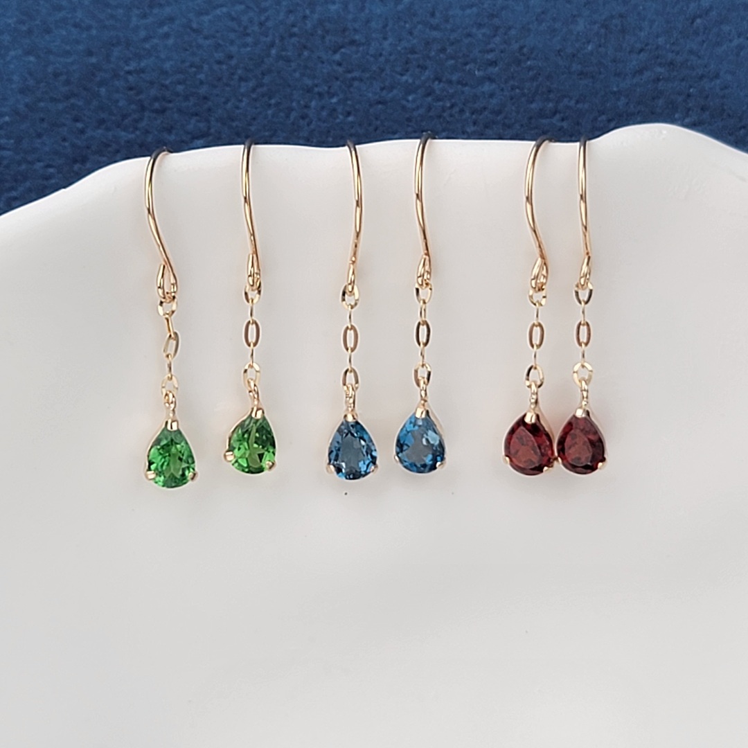 【me.luxe】K10水滴勾式耳環/紅石榴、倫敦藍拓帕、綠拓帕