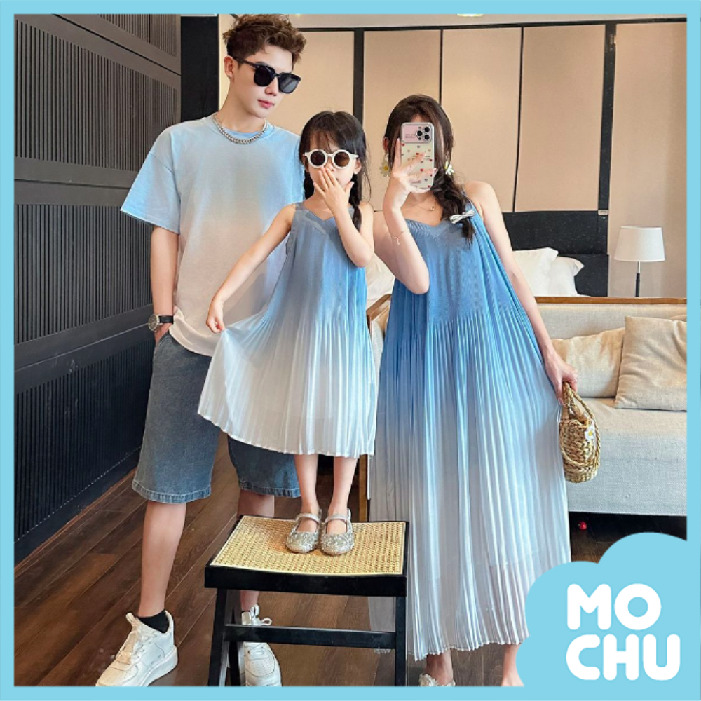 海洋藍漸層度假親子裝