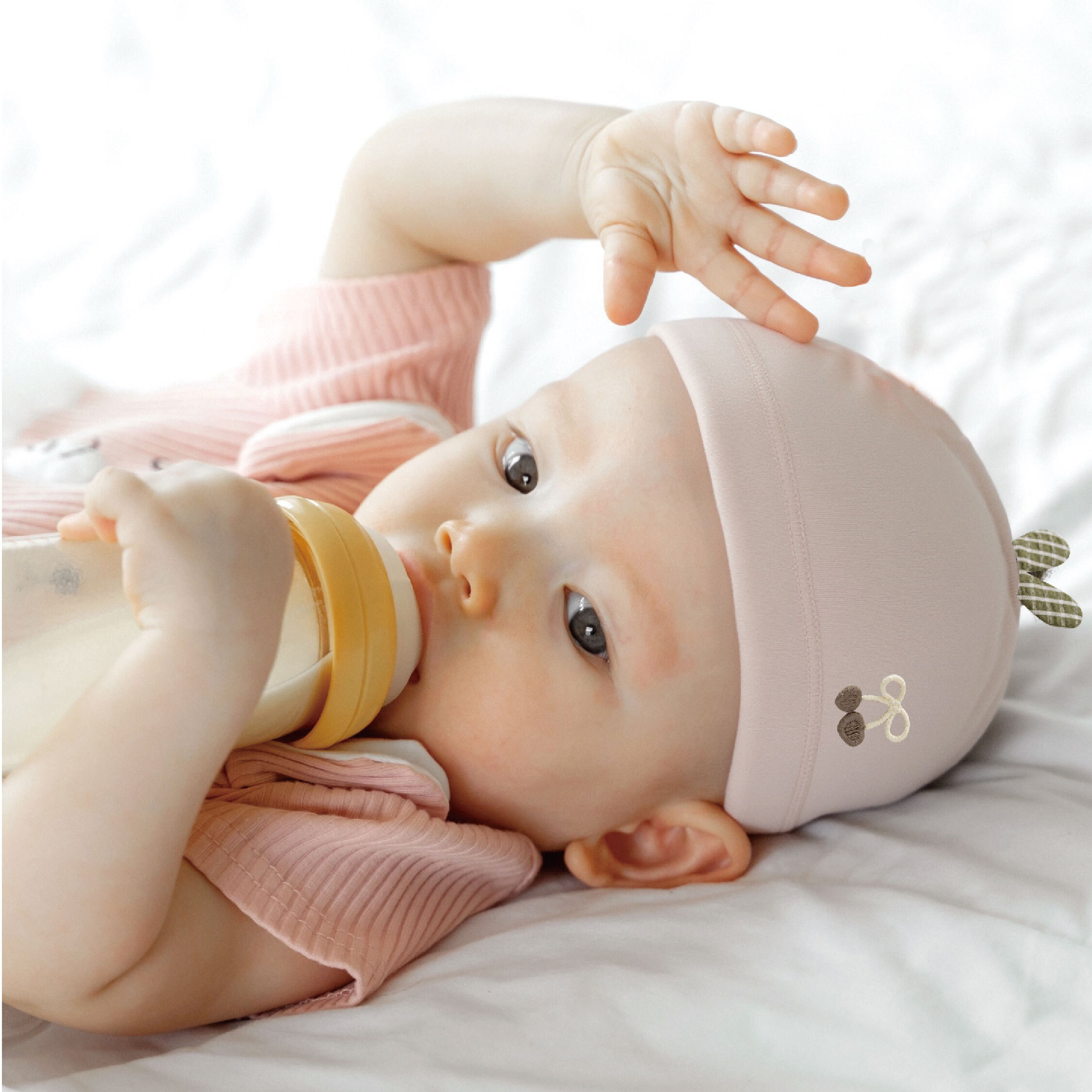 【JA1540】綠葉櫻桃親膚寶寶帽＊二色