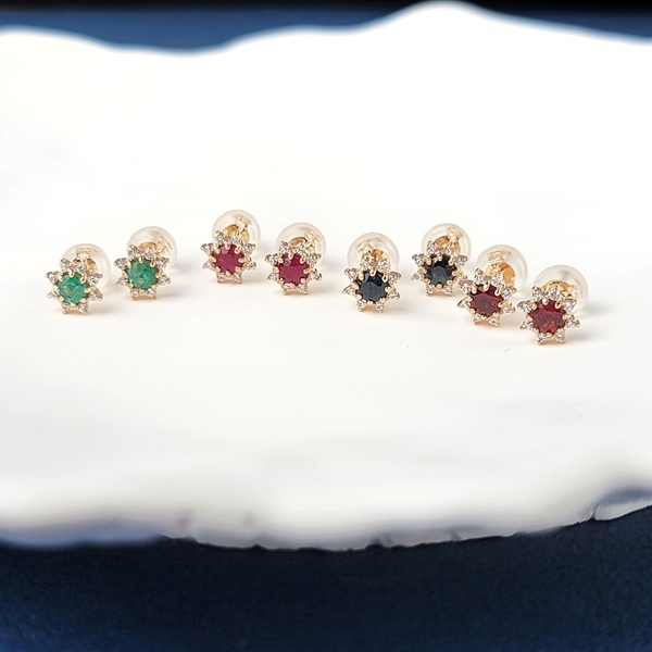 【me.luxe】K10太陽鋯石耳環/紅石榴、祖母綠、紅寶石、藍寶石