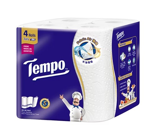 【Tempo】萬用3層捲筒廚房紙巾125張4捲