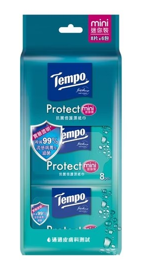 【Tempo】抗菌倍護濕巾迷你裝8抽*6包