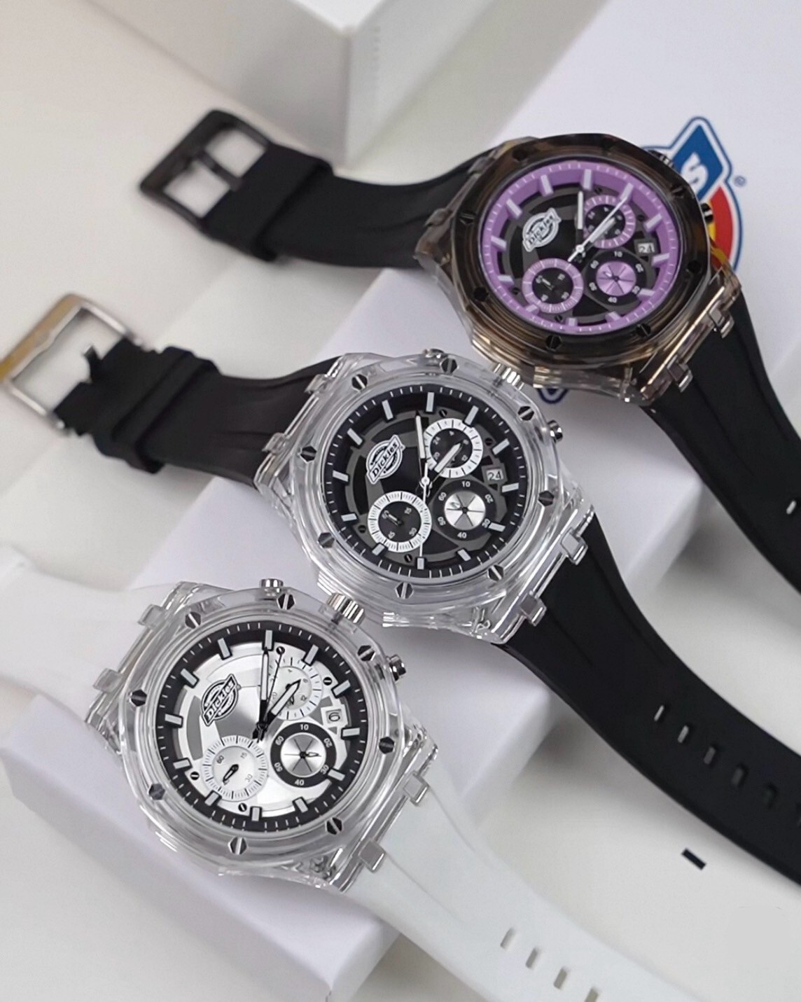 Dickies 三眼腕表 手錶 石英機芯 防水 硅膠錶帶 三色