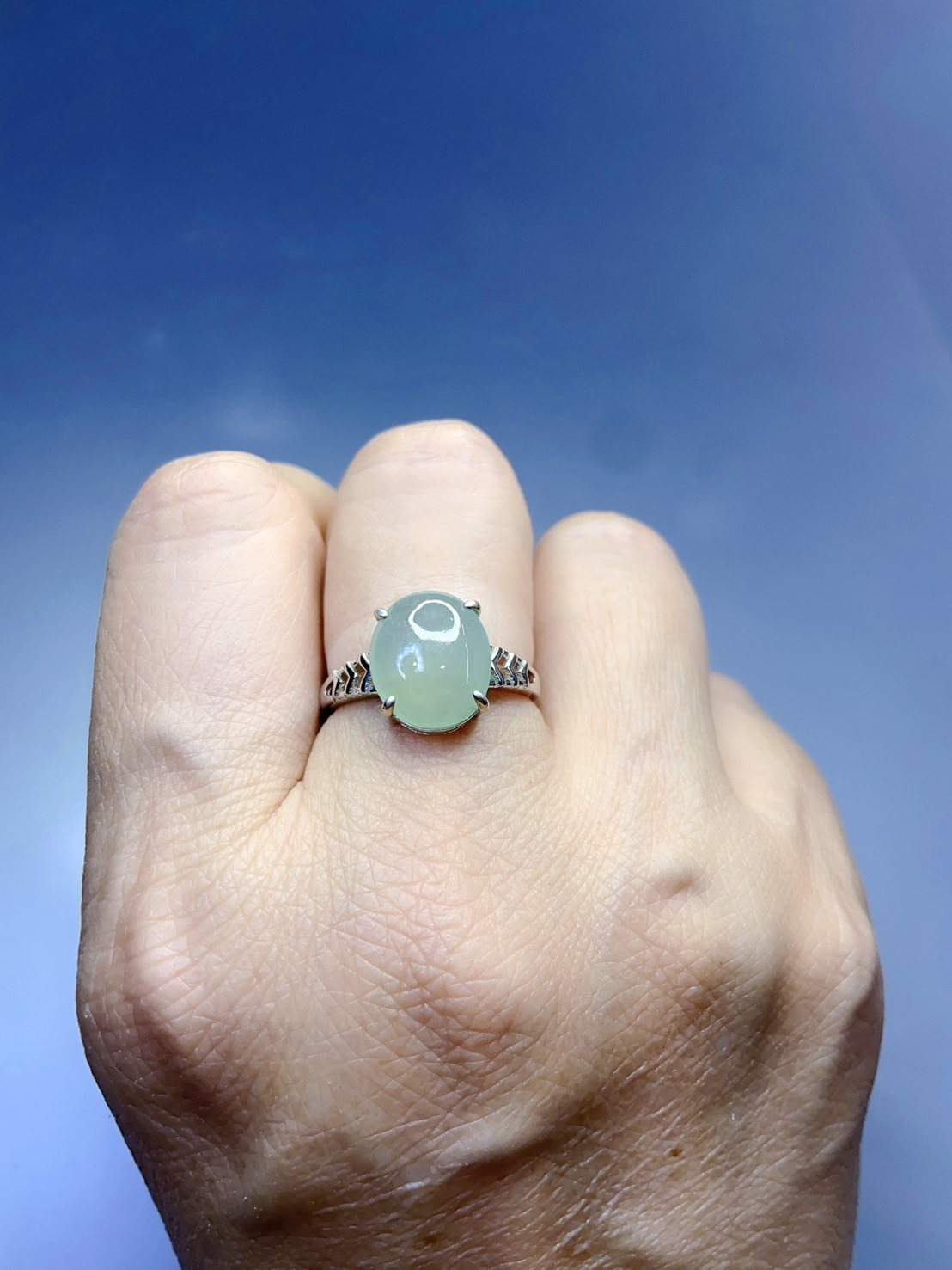 冰晴水底翡翠銀戒丨少見大尺寸玉石