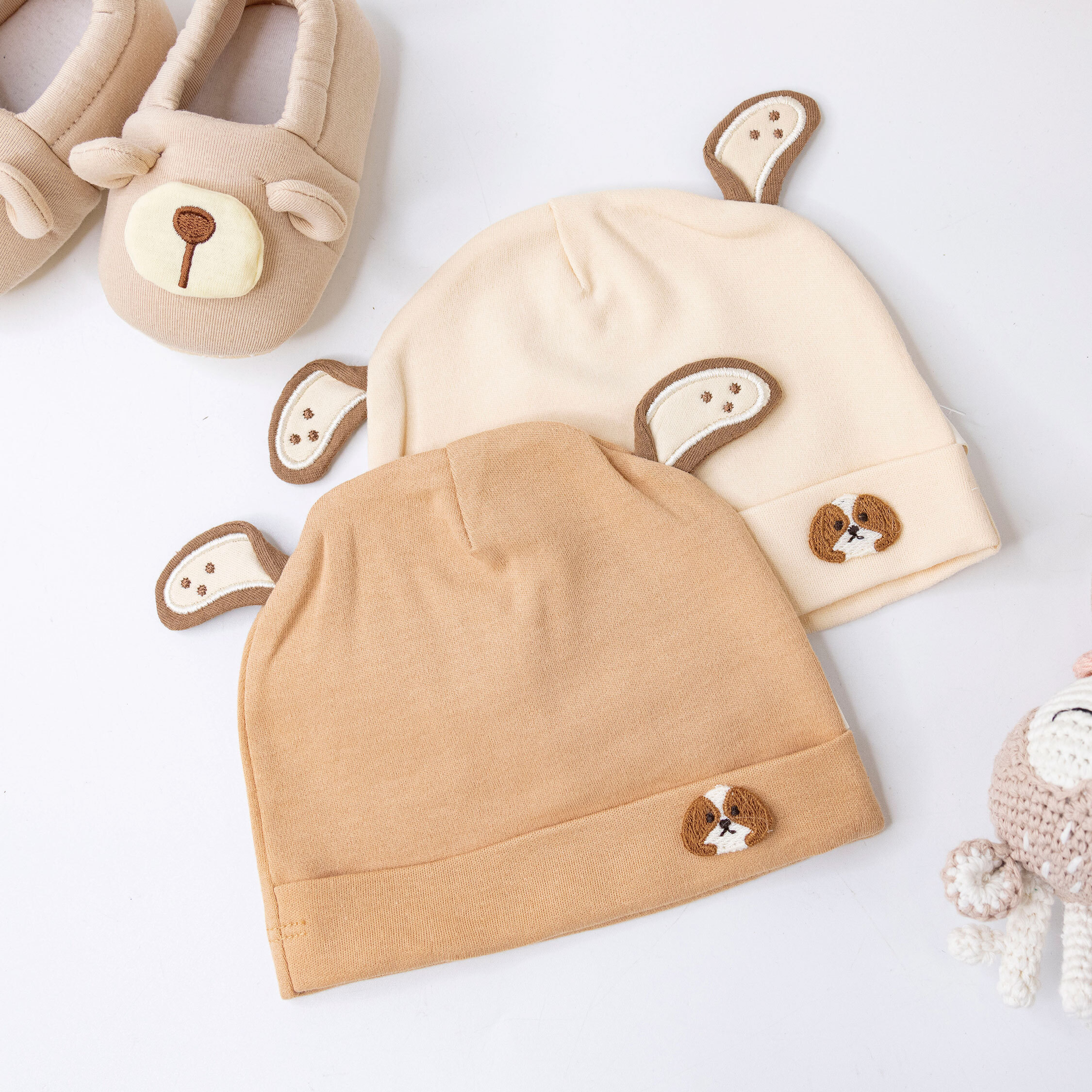 【JA1537】狗狗刺繡親膚寶寶帽＊二色