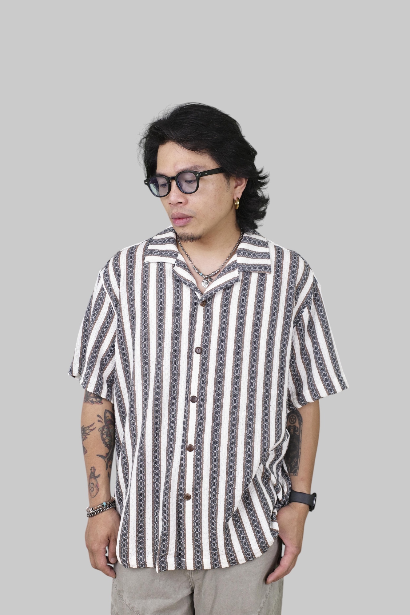 『Always_Good』日系 透氣 針織 直條紋 短袖襯衫