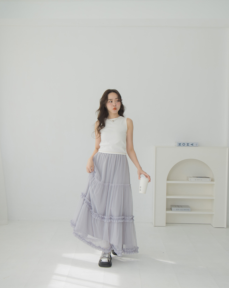Lotus leaf cake umbrella skirt mesh long skirt two colors for sale【03021587】in stock+pre-order