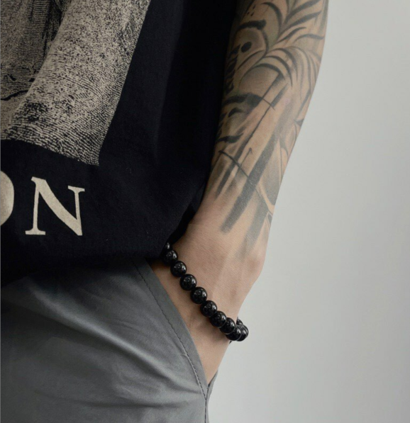 (GOAL) 曜石黑 晶石 百搭 珠珠 飾品 彈性繩 手鍊