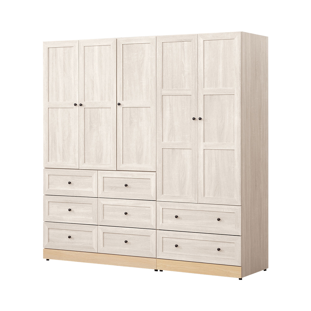 妮塔6.6尺多功能收納衣櫃組合(三門六抽+二門二抽)