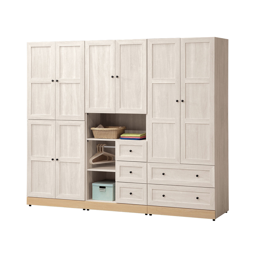 妮塔7.9尺多功能收納衣櫃組合(四門+二門三抽開放格+二門二抽)