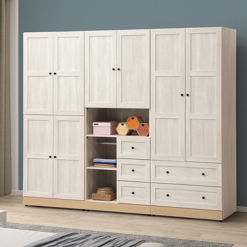 妮塔7.9尺多功能收納衣櫃組合(四門+二門三抽開放格+二門二抽)