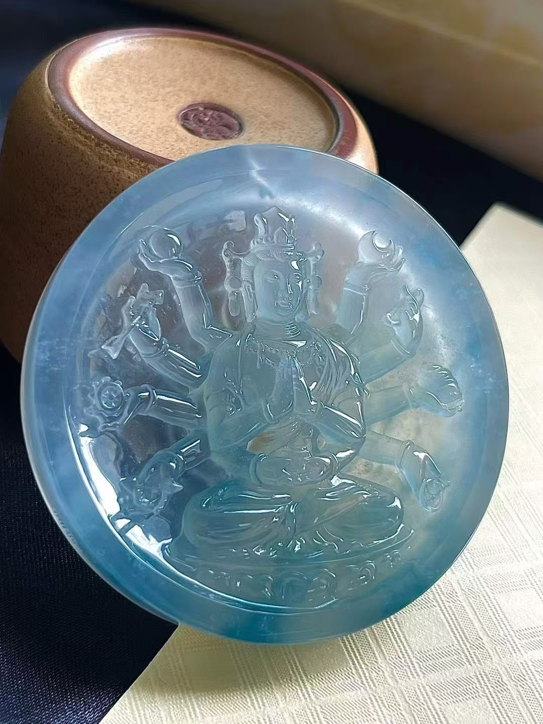 翡翠千手觀音牌 (57.1mm直徑),天然翡翠A玉, 緬甸玉, Jade, Jadeite