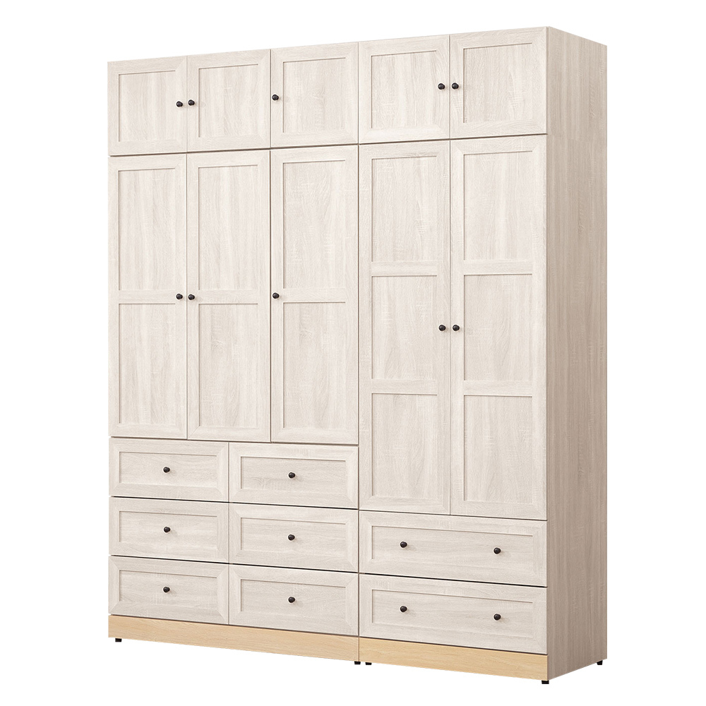 妮塔6.6尺多功能收納加高型衣櫃組合(三門六抽+二門二抽+棉被收納櫃)