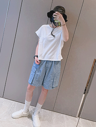 春夏新款/薄牛仔寬鬆五分褲 MANIFEST正韓🇰🇷