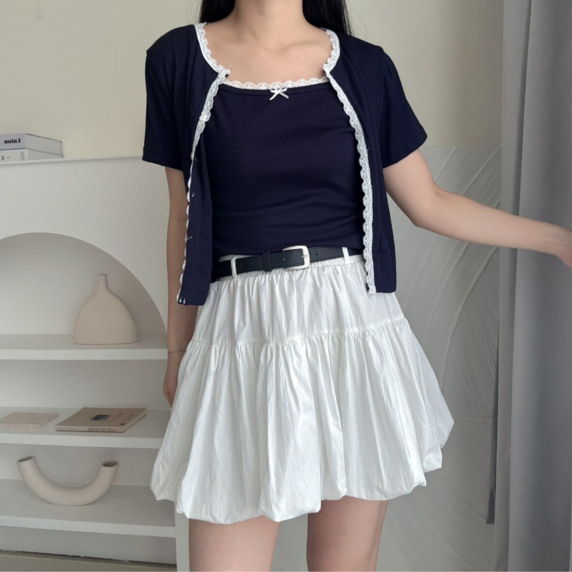 花苞短褲裙附皮帶（現貨）