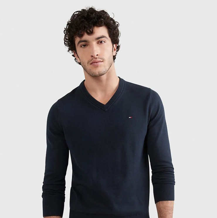 【現貨】Tommy Hilfiger L112295 男裝V領長袖冷衫 (深藍色)