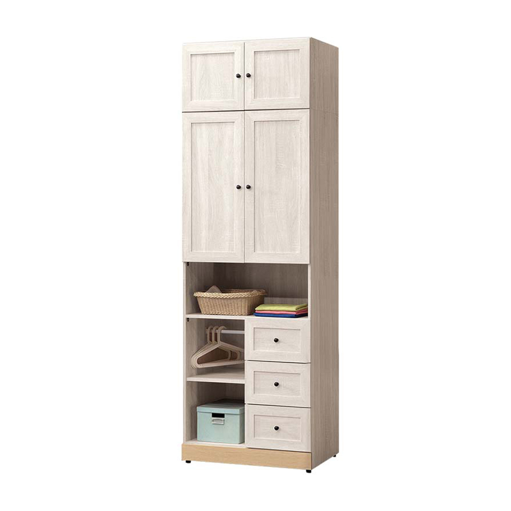 妮塔2.6尺四門三抽開放格加高型衣櫃(二門三抽開放格衣櫃+二門棉被收納櫃)