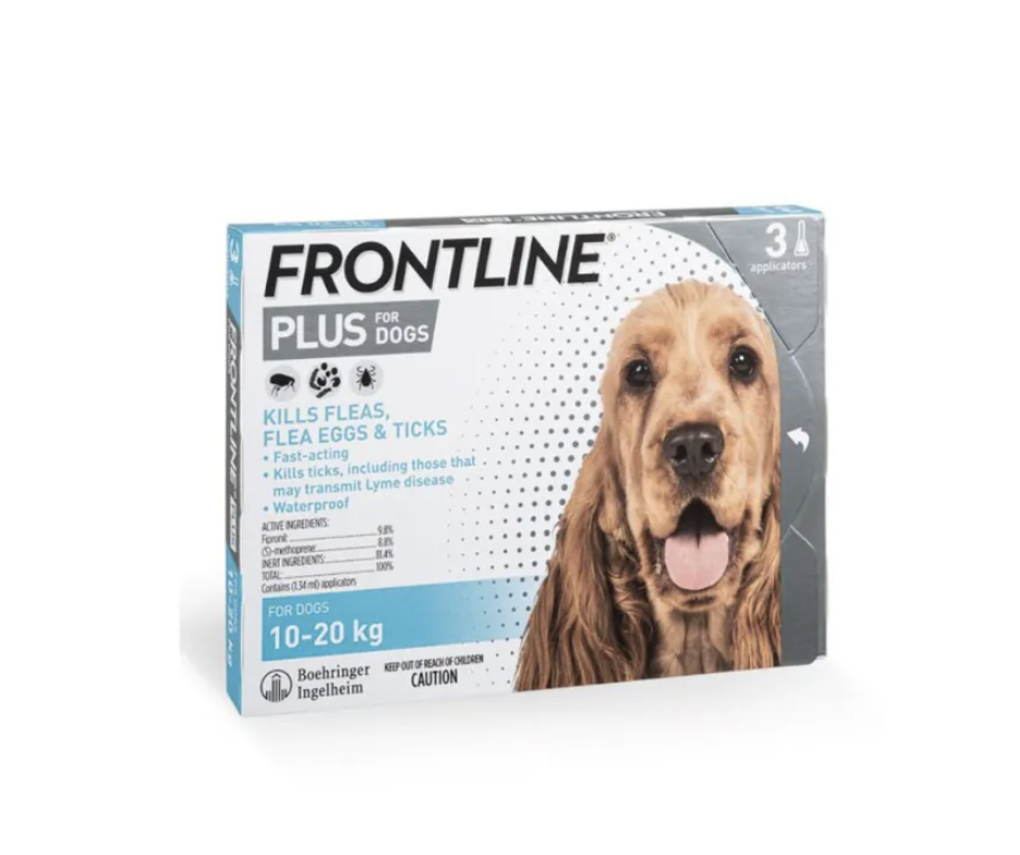 Frontline Plus- 狗隻專用(中型犬)殺蟲滴劑 (適合8週齡或以上 及 10-20kg) - 3支裝