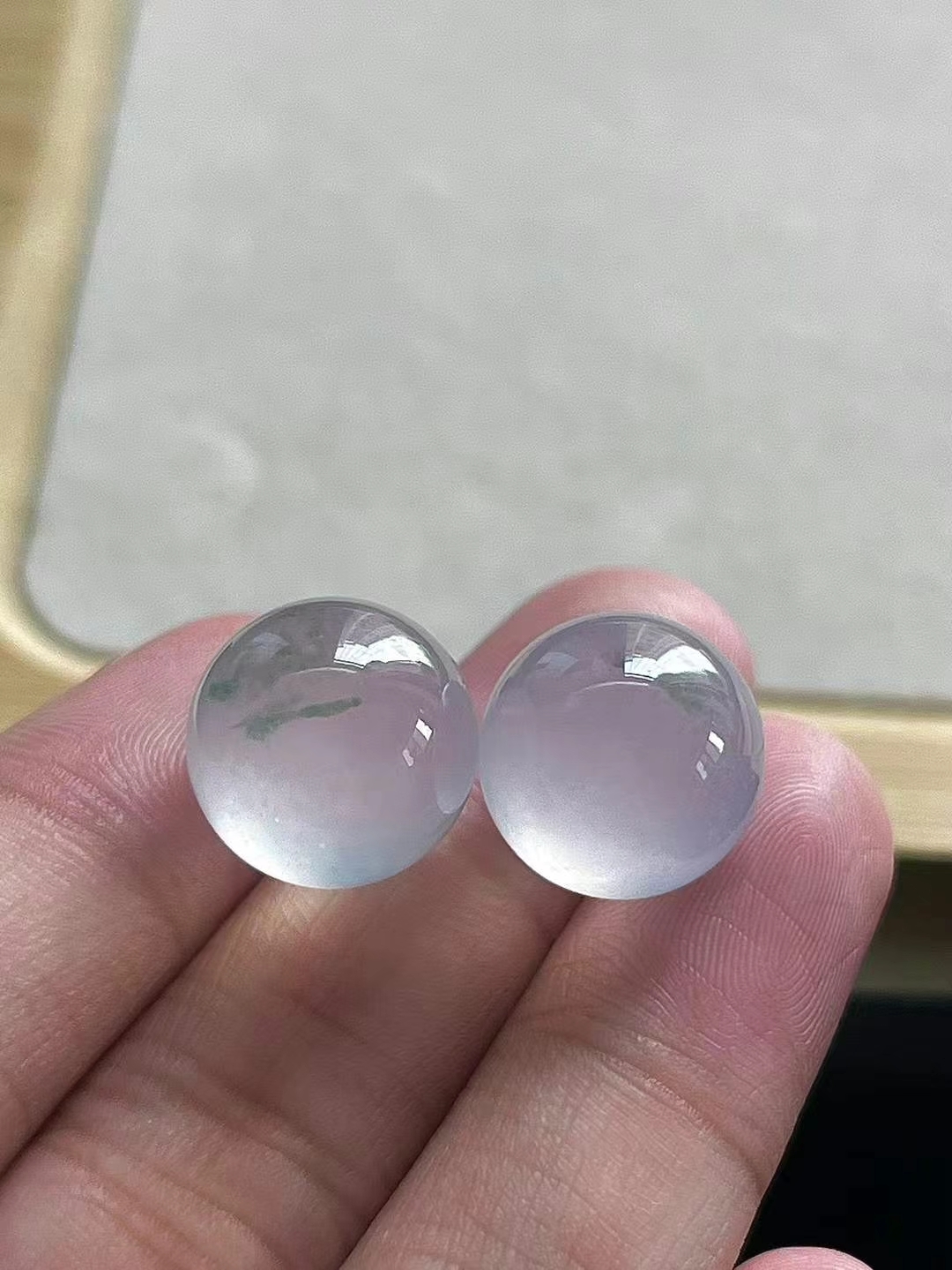 翡翠珠子一對 (13.4mm直徑),天然翡翠A玉, 緬甸玉, Jade, Jadeite