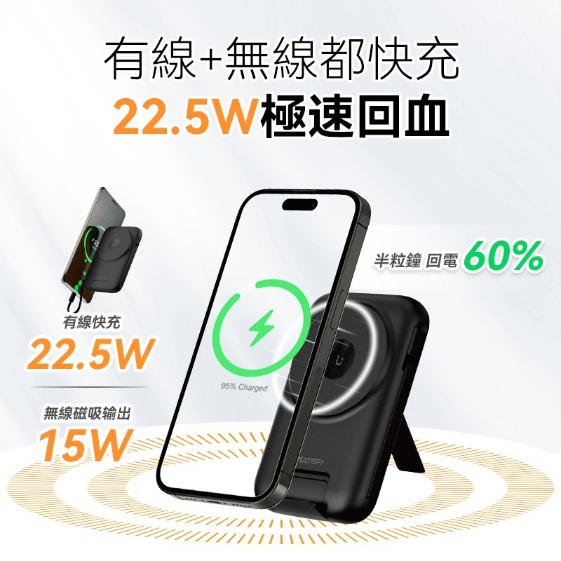 美國USATISFY SuperCharge快充無線有線電源PRO【符合民航可上機標準】多設備耳機手錶手機大容量桌面移動多用電源PRO【原裝行貨1年原廠保養】