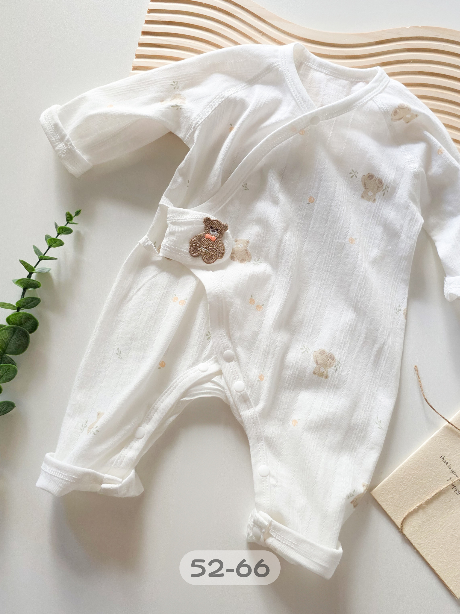 咖啡小熊 側扣長袖連身衣