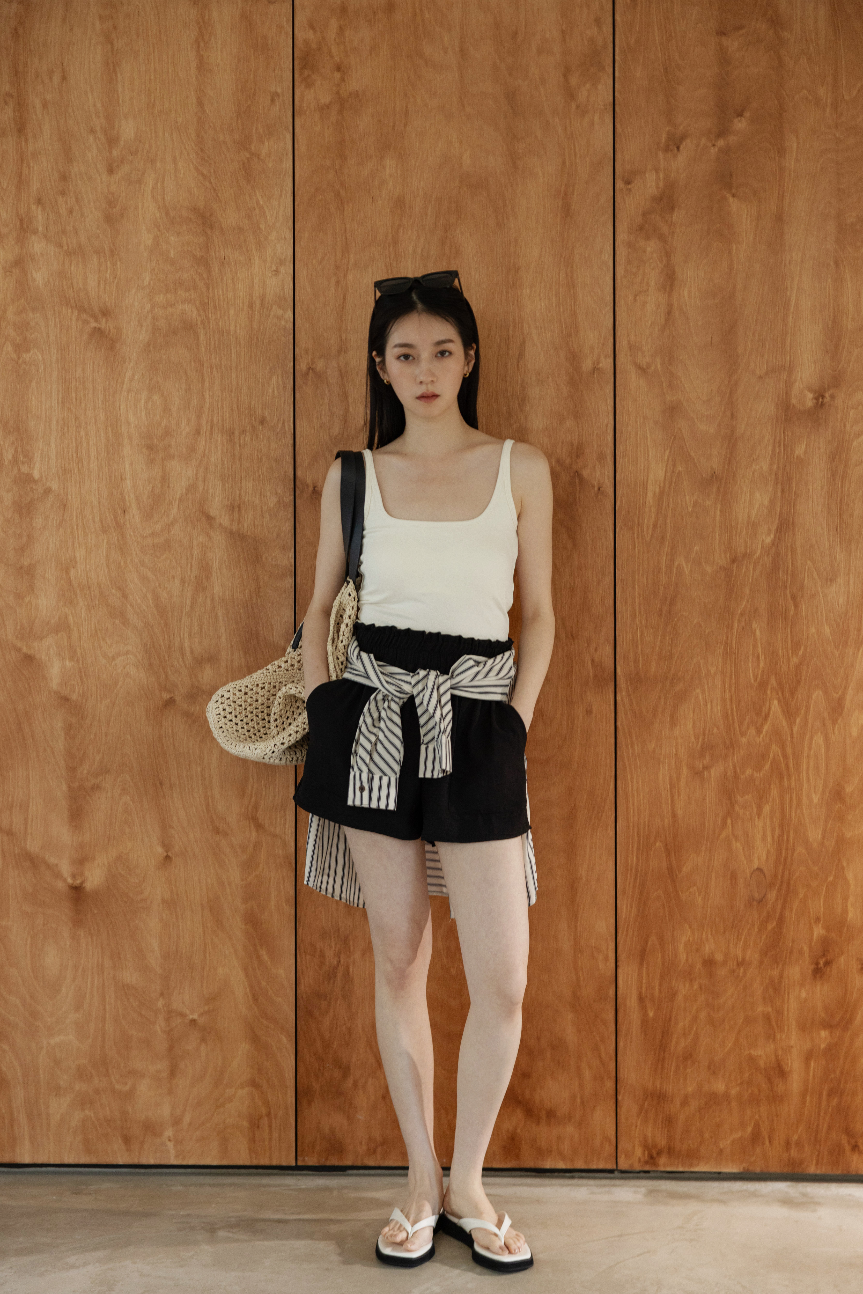 修身涼感花苞短褲-黑