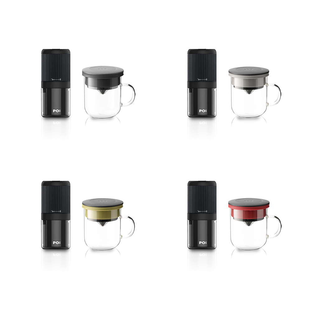 PO: 丹麥電動手沖咖啡二件組(電動磨豆機/玻璃杯350ml-共4色)