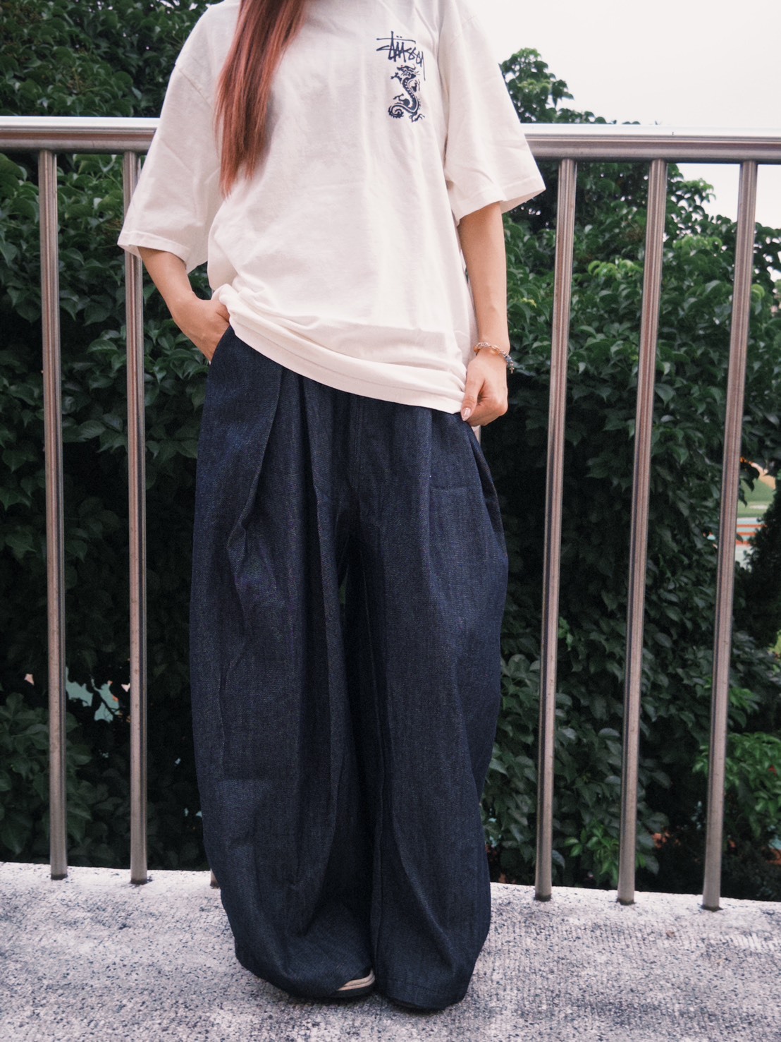 台北店限量專區㊙2IDIOTS LABEL 褶襉寬鬆毛邊牛仔褲