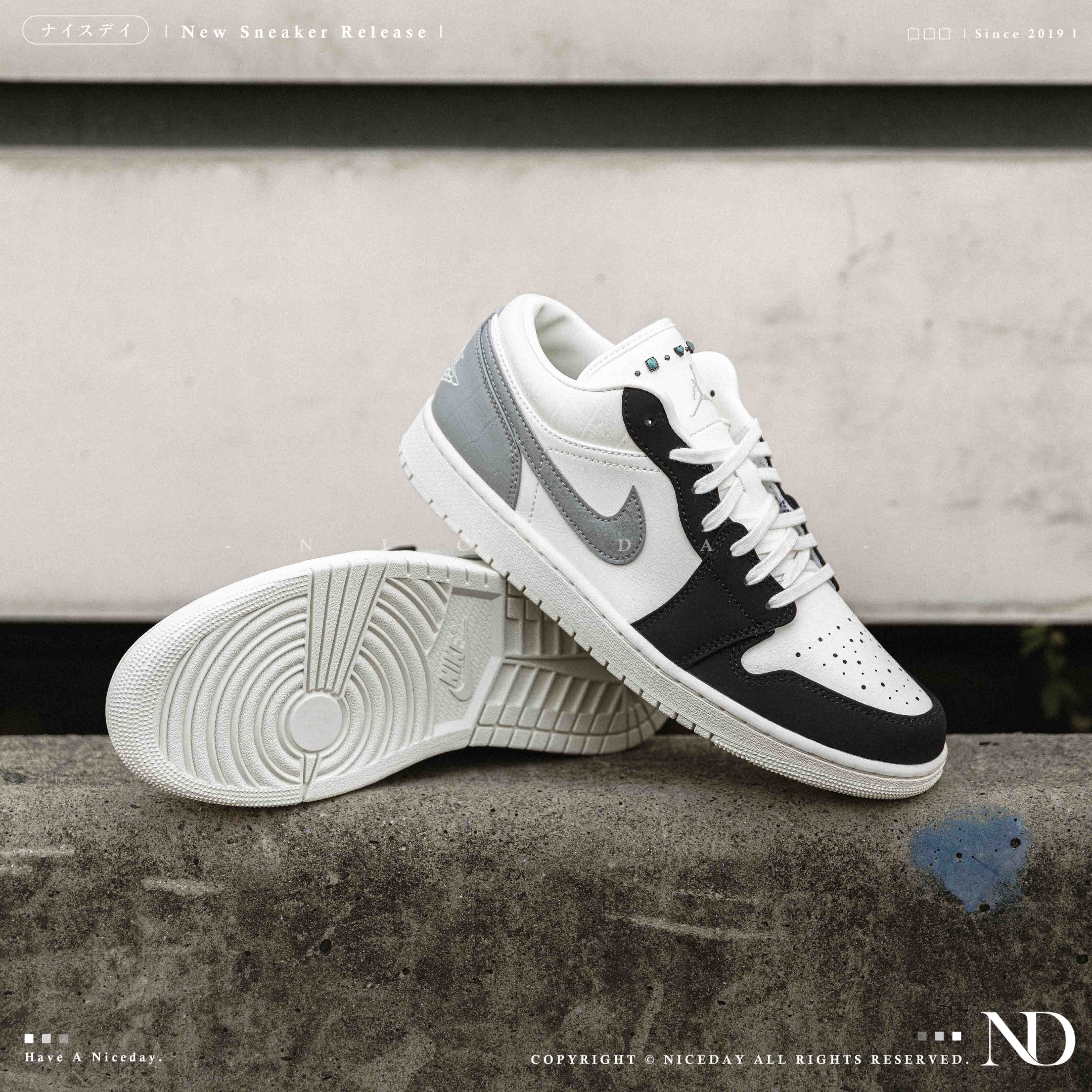 NICEDAY 現貨 Air Jordan 1 Low 白灰 灰白 灰 菸灰 綠松石 麂皮 菱格紋 男鞋  IO2242-101