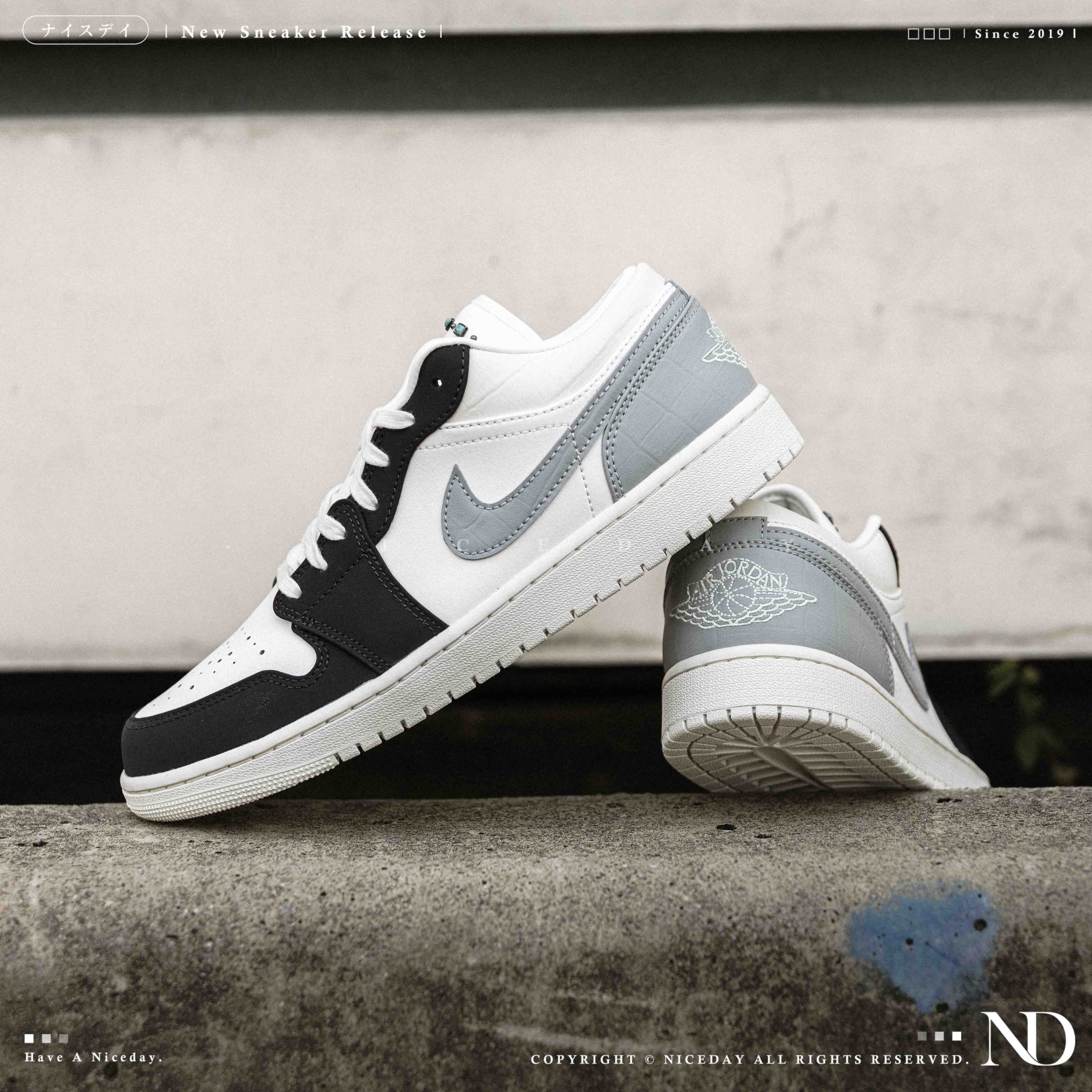 NICEDAY 現貨 Air Jordan 1 Low 白灰 灰白 灰 菸灰 綠松石 麂皮 菱格紋 男鞋  IO2242-101