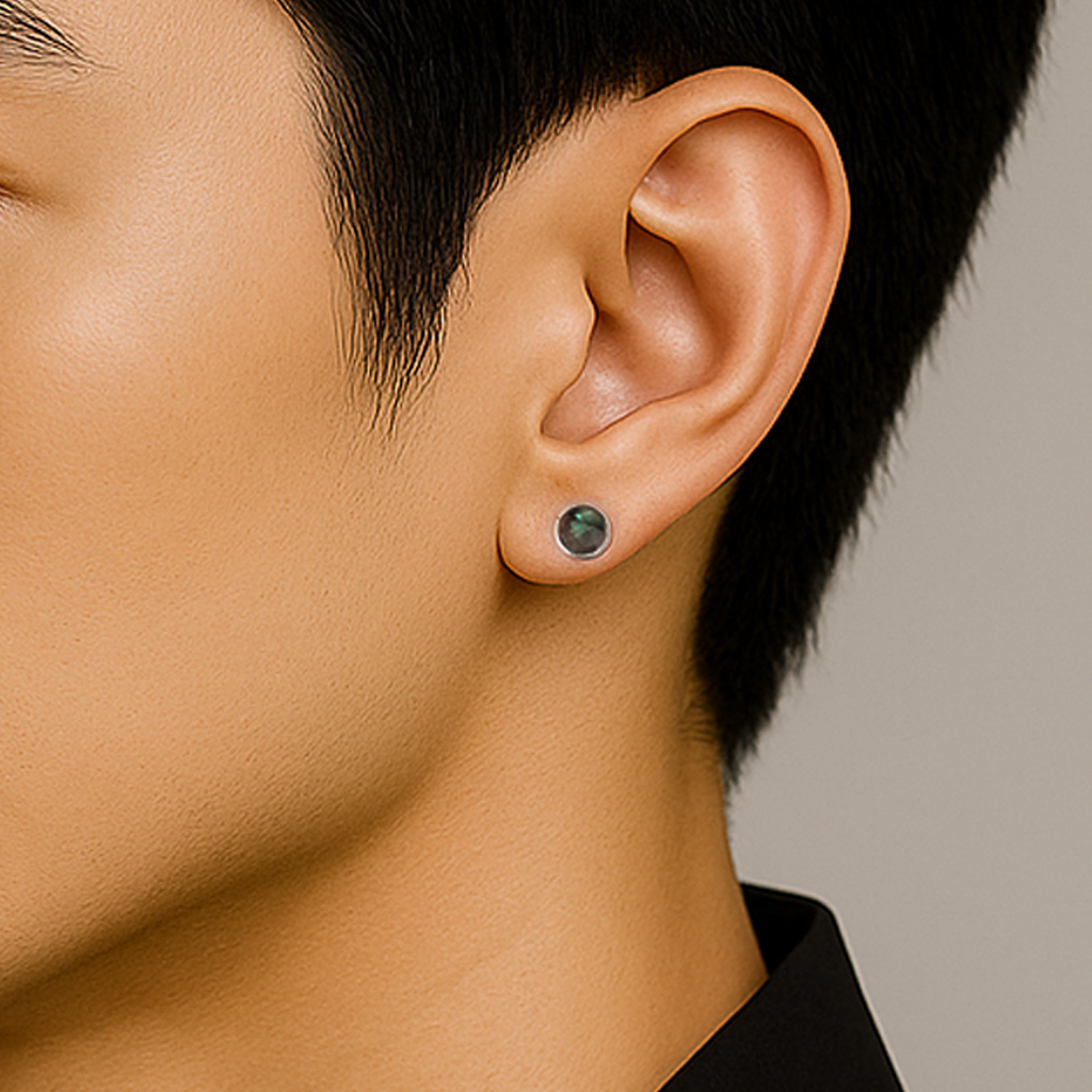 拉長石簡約小圓純銀耳環/SE579 水晶 中性 男生聖誕禮物