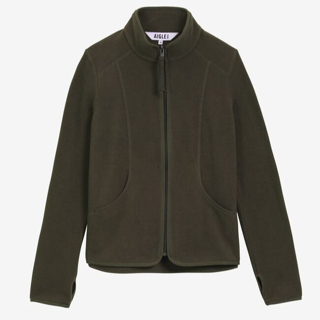 1GA0709-021 AIGLE Stand-Up Collar Fleece with Zip Green #AIW22WFLE015 (C-EU-E)