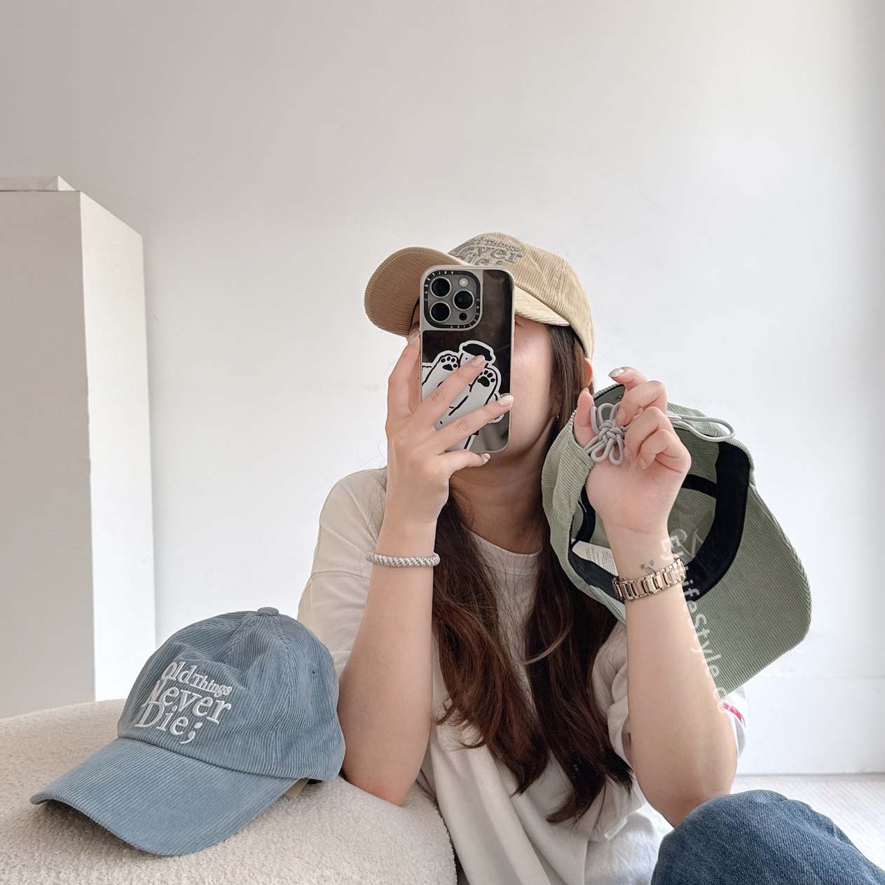 🇰🇷 ONGO FLOWER KNOT CAP 復古花結老帽 小花 刺繡 拼接 燈芯絨 棒球帽  / 現貨