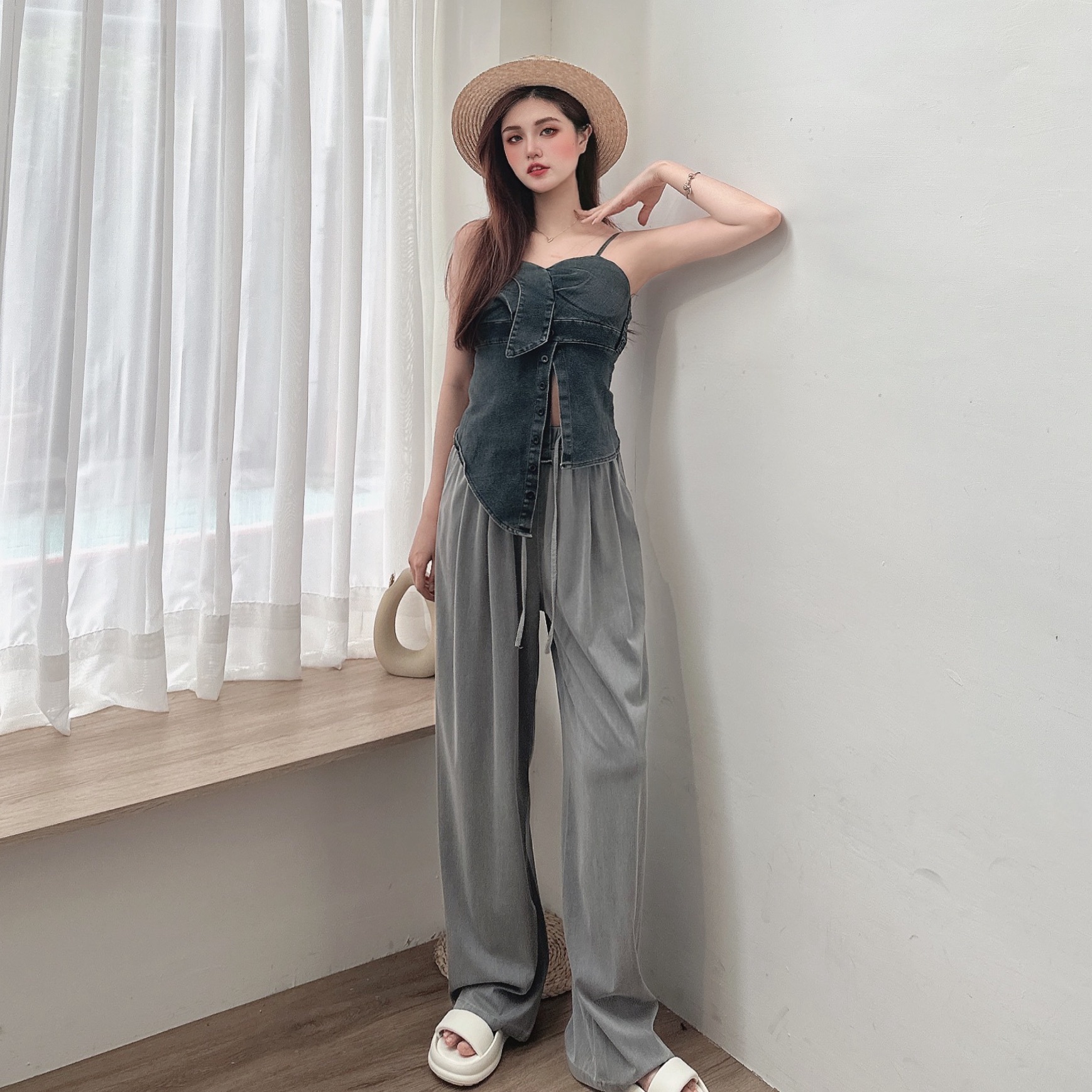 天絲涼感落地寬褲/二色