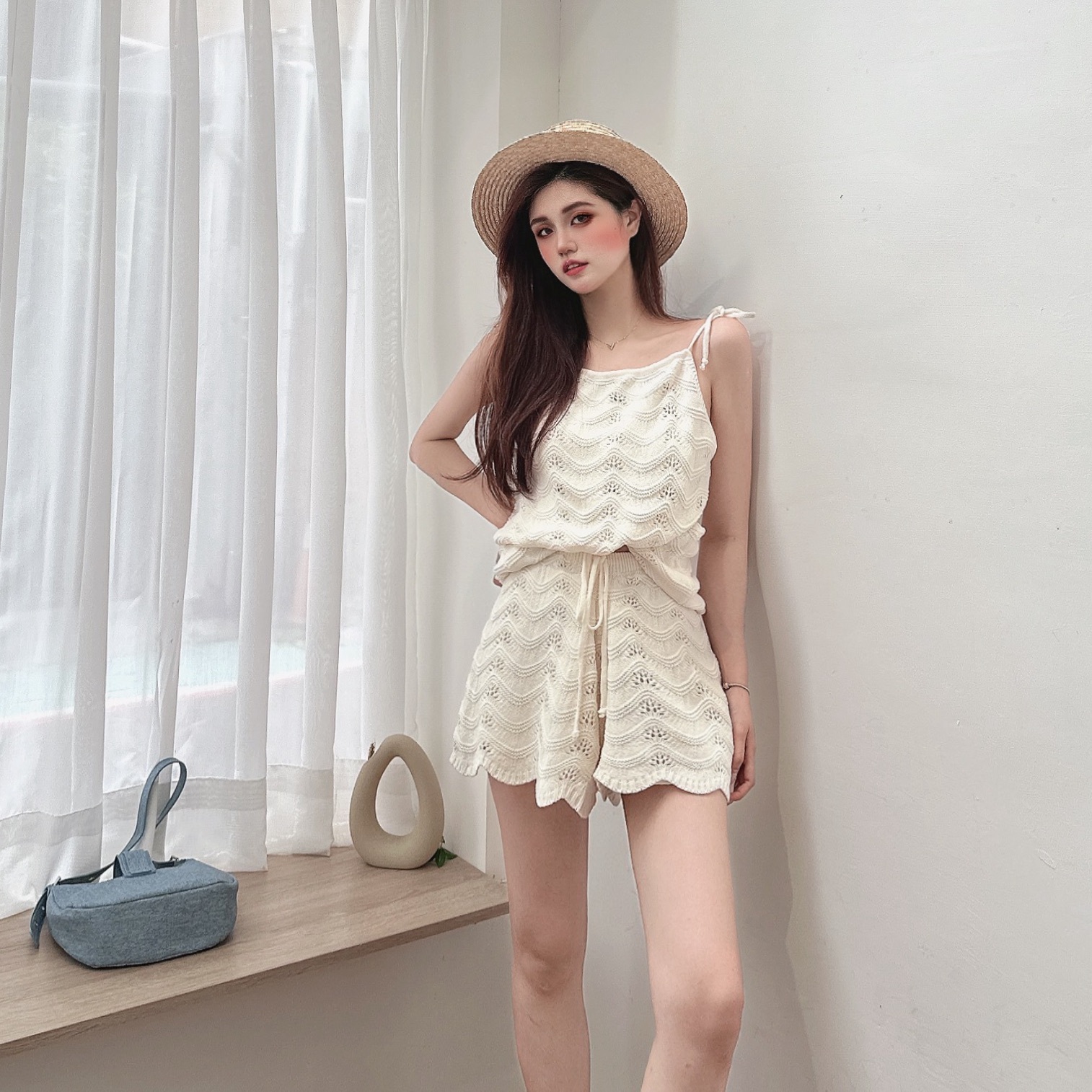 韓系歐逆度假針織套裝/二色