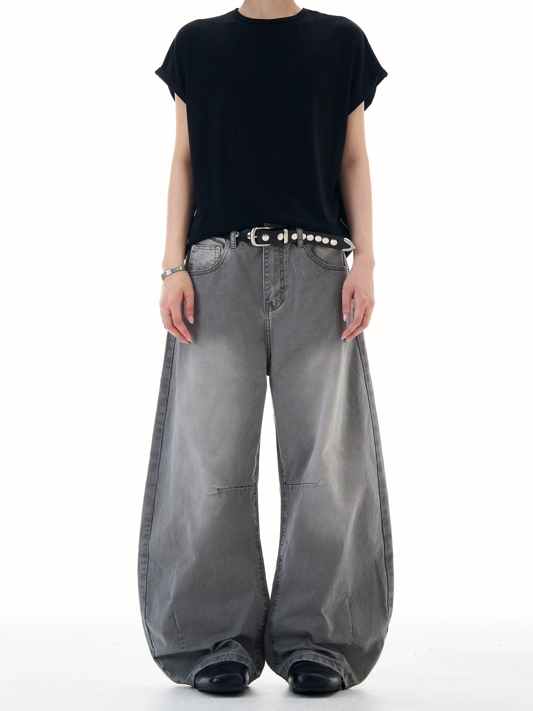 - SIMPLEACTION - 復古做舊水洗褪色彎刀牛仔褲