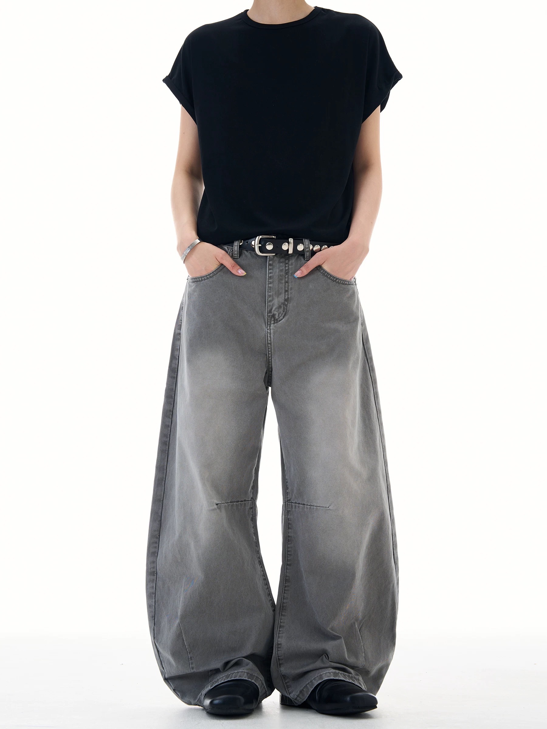 - SIMPLEACTION - 復古做舊水洗褪色彎刀牛仔褲