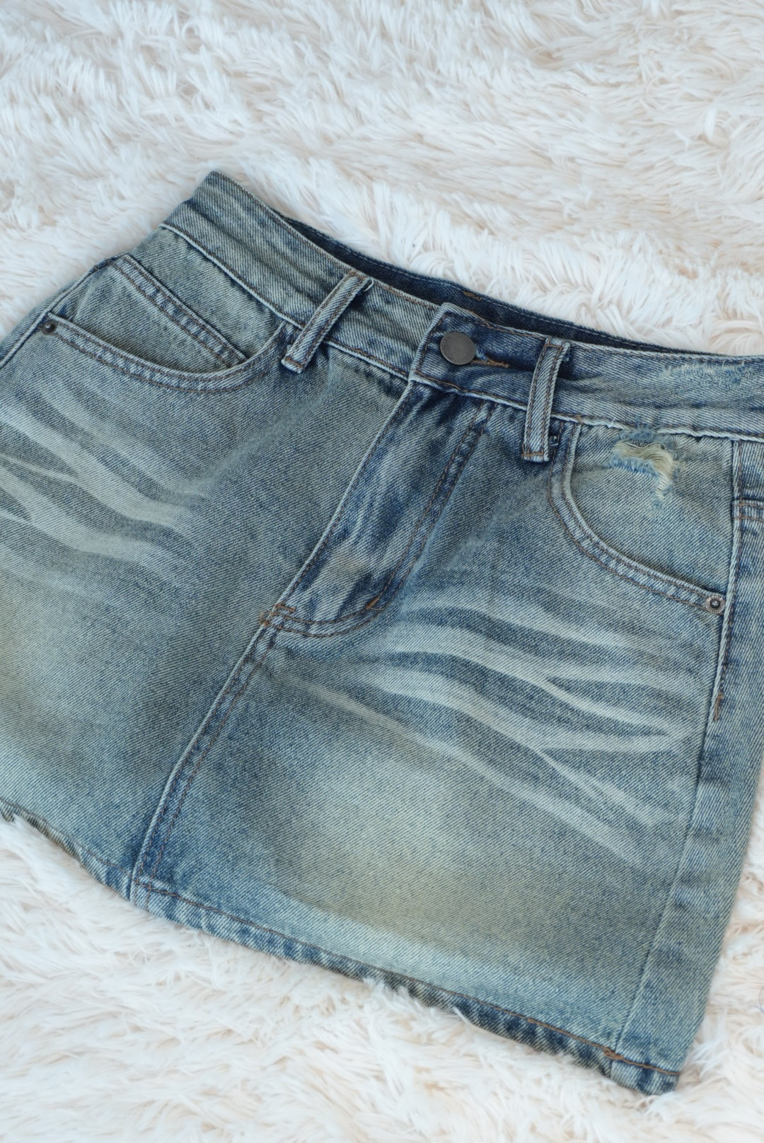 復古貓咪紋牛仔短裙