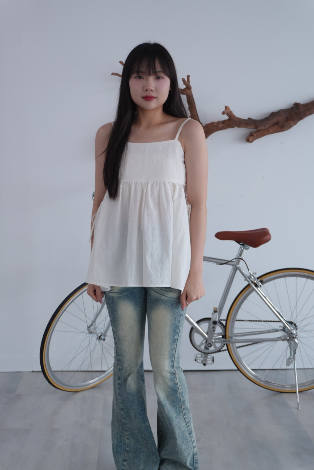 日系疊搭 側綁帶壓紋上衣