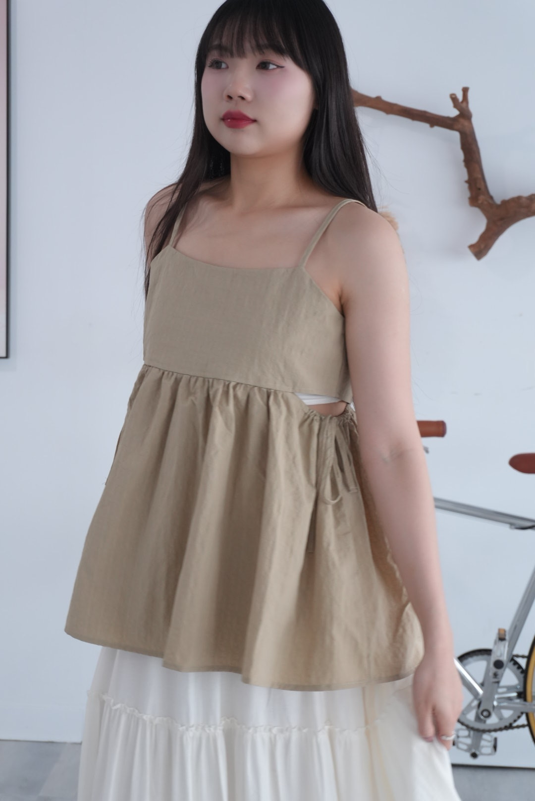 日系疊搭 側綁帶壓紋上衣