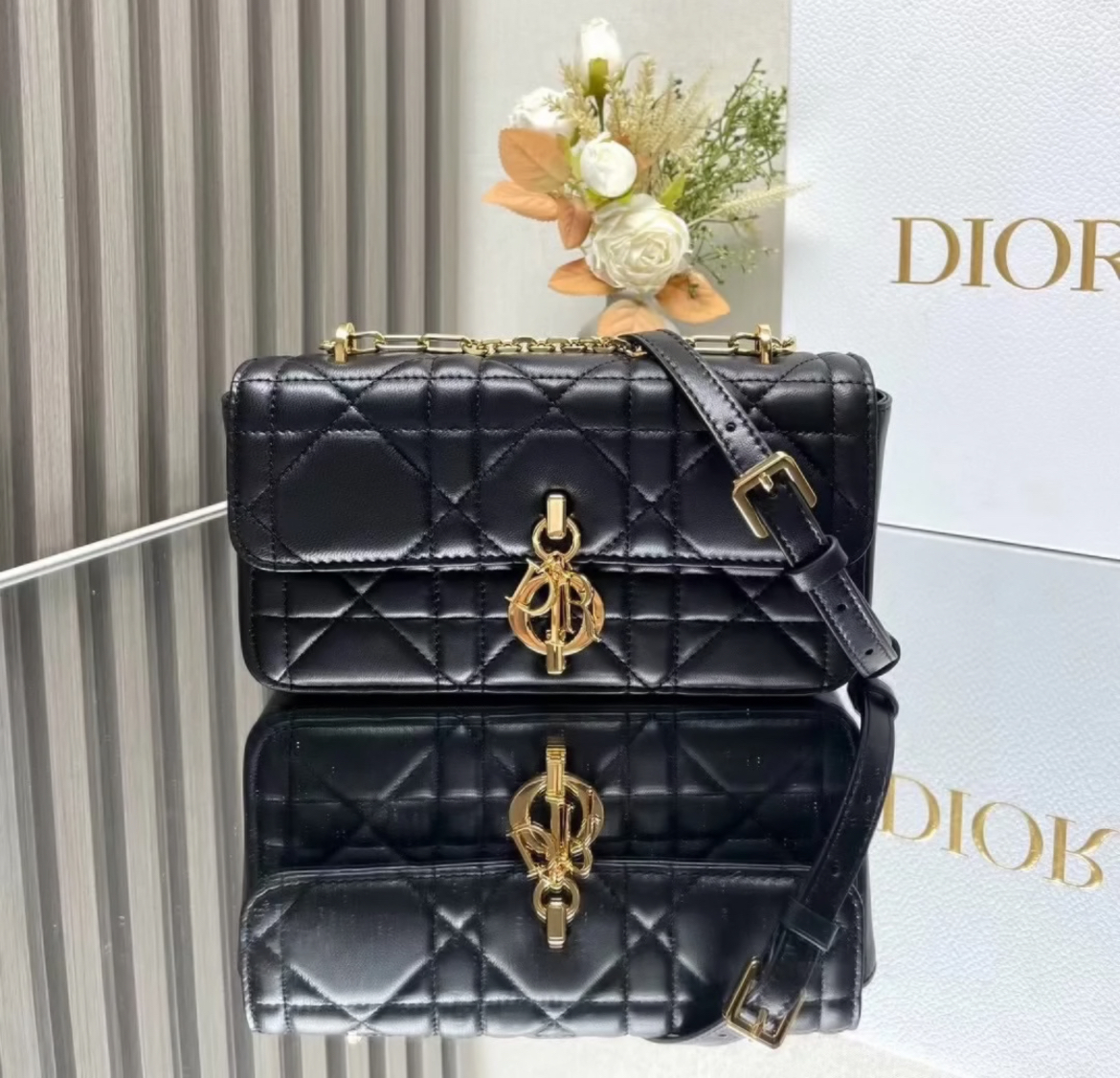Dior Miss Daisy Macrocannage Lambskin Mini Bag Black