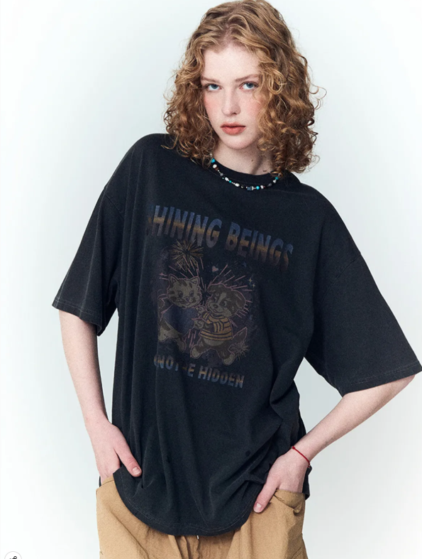 CPGN STUDIO / Cat and dog pattern T-shirt / Smoky black   JUL25