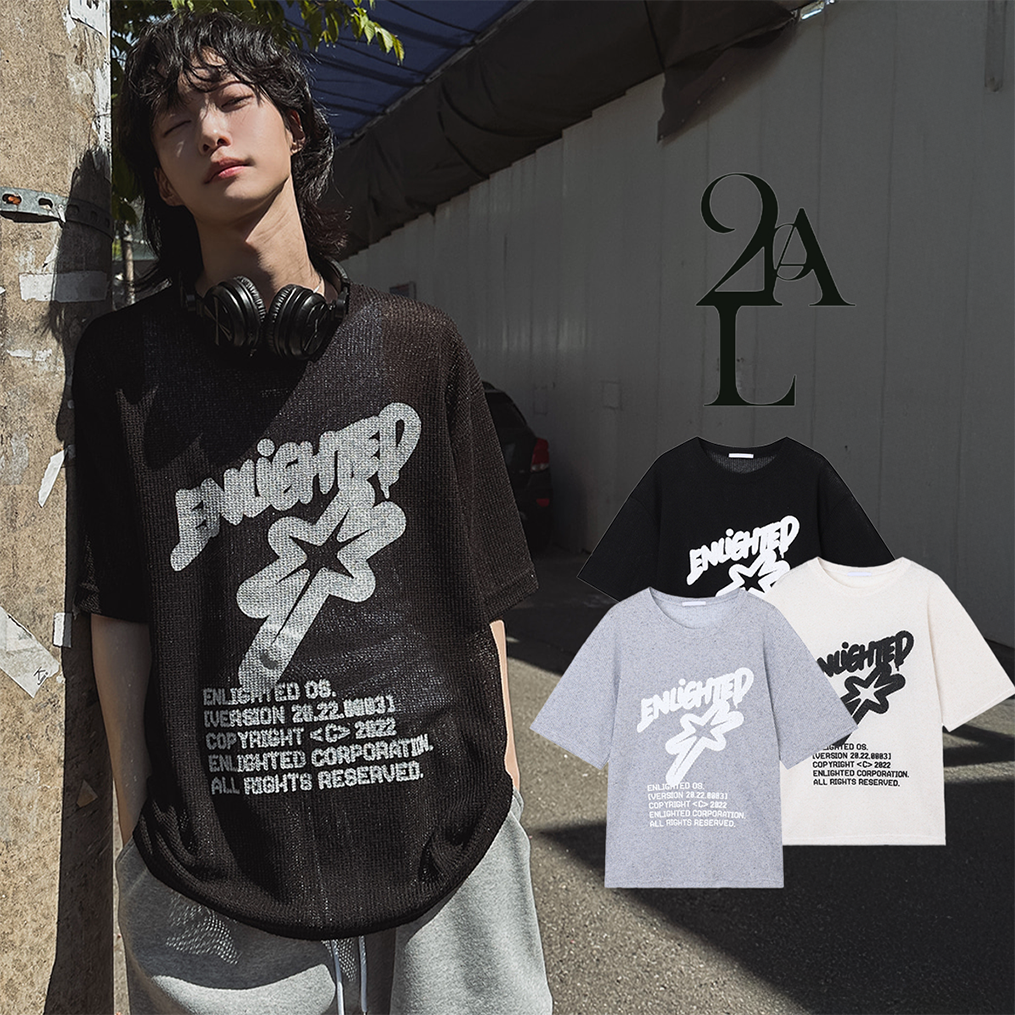 韓國 2 PLAN 噴漆星芒  透視 簍空 透膚 短袖 上衣